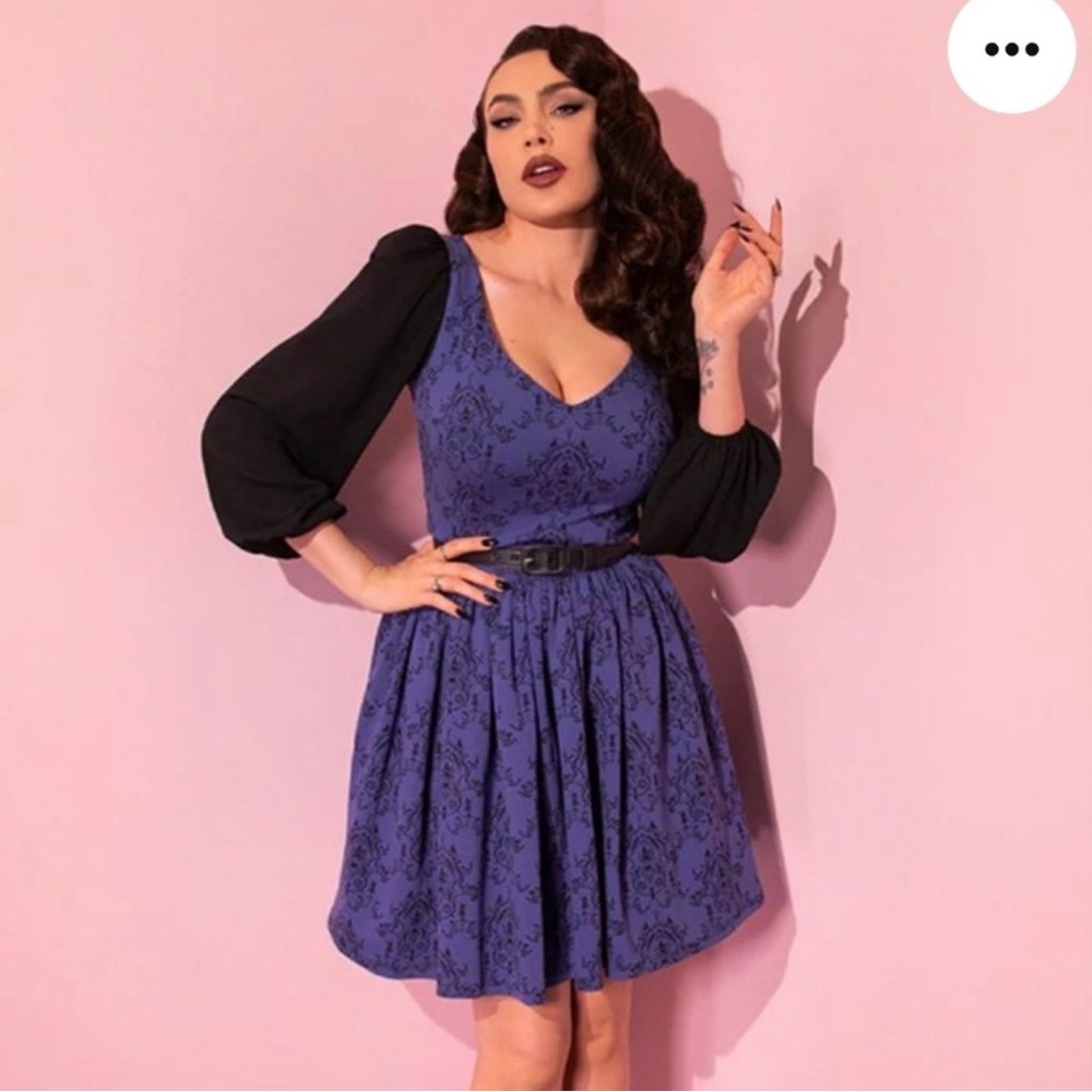 Vixen by Micheline Pitt Purple and Black Midi Dress